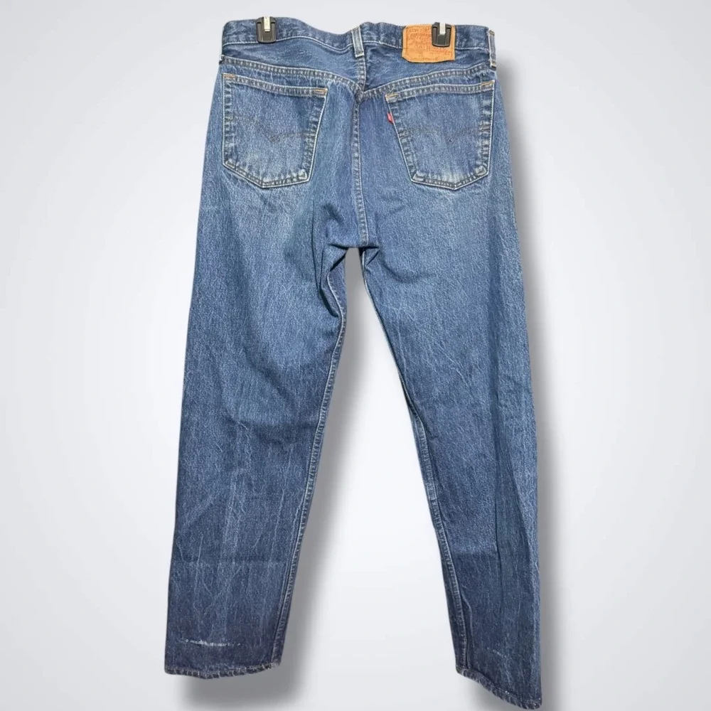 Levis 501 Jeans Mens 36 X 33 Solid Blue Denim Button Fly Straight Y2K